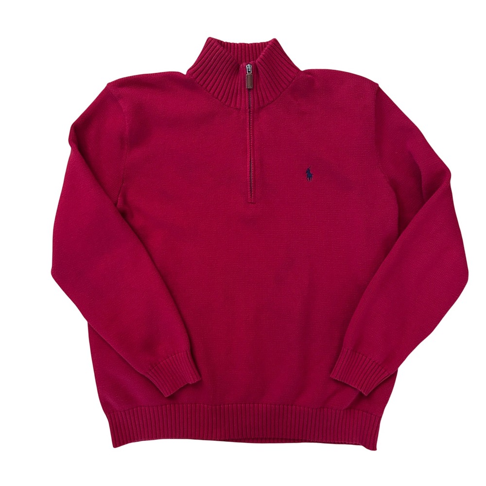 Polo Ralph Lauren Mens XXL Red Cotton 1/4 Zip Pullover Sweater Navy Pony Logo